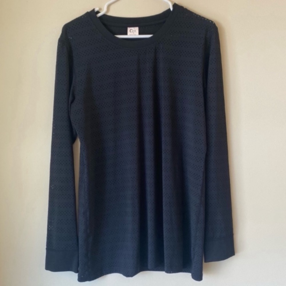 Zyia Active Chill Black Perforated Long Sleeve Crew Neck Shirt Black Size XL